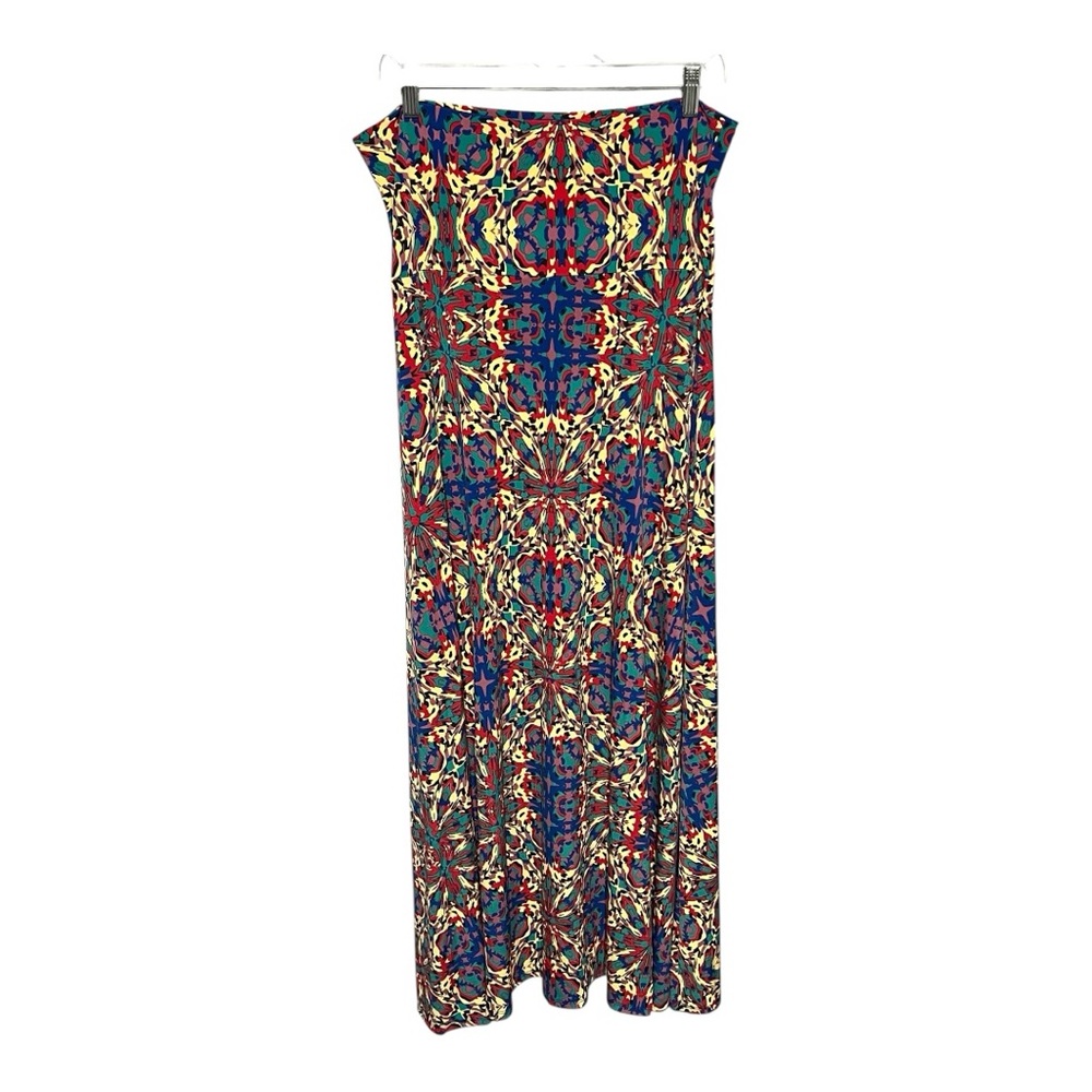 LuLaRoe Boho Kaleidoscope Print Maxi Skirt Medium Elastic Waist Blue & Yellow